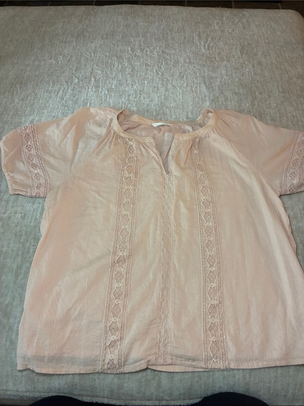 Lucky Brand‎ Soft Blush Lace-Trim Peasant Blouse